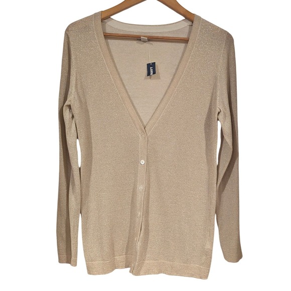 Old Navy Sweaters - Old Navy Cardigan M Gold Metallic Shimmer V-Neck Button Glam Holiday Sparkle